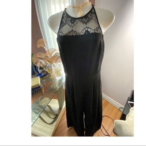 Parker jumpsuit womens size S black cropped leg lace yolk sol sexy chic - Picture 5 of 10